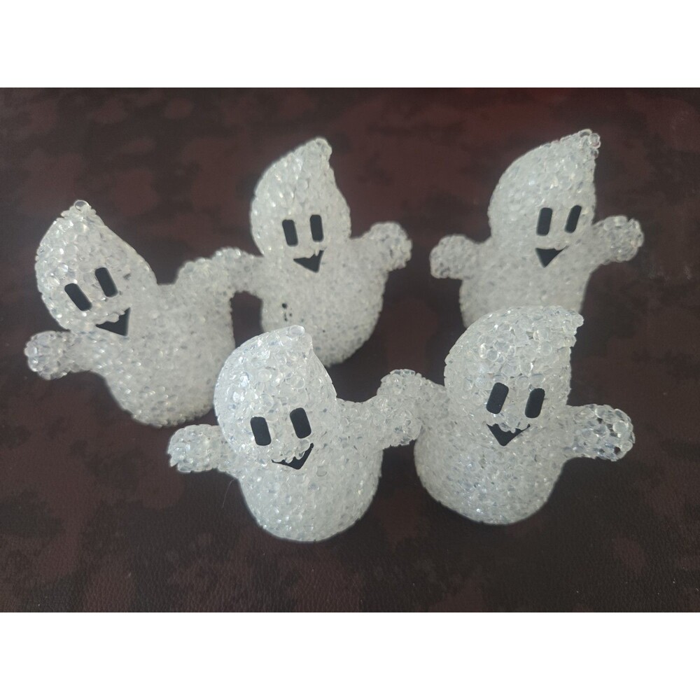Vintage 5 Halloween light up Ghost Melted Popcorn Plastic Decor